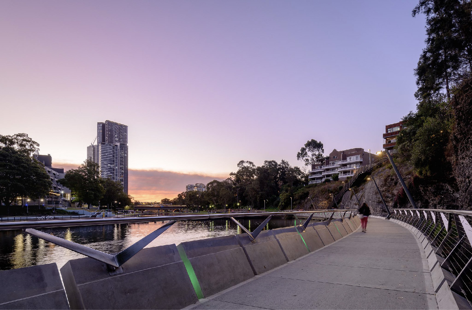 Parramatta Escarpment Boardwalk at dusk- Urban infrastructure cycleway by McGregor Westlake Architecture