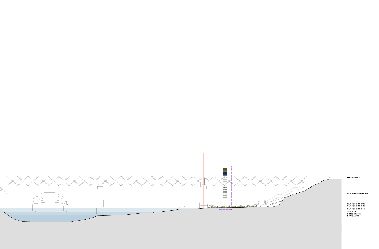 drawing of parramatta river, Gasworks bridge and the parrametre tower