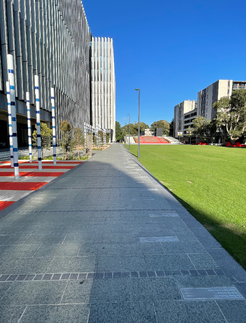 UNSW, Alumni Park Upgrade. View down thoroughfare