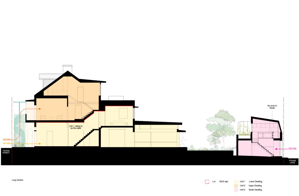 MWAArchitectsYoungStreetRedfernSydneyLanewayDwellingsSection