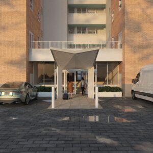 Collaroy-modernist-apartment-entry-canopy-pedestrian-scale